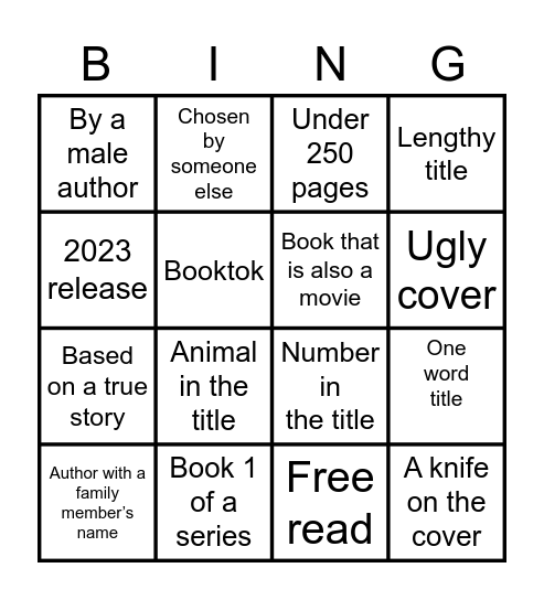 Book challenge Bingo Card