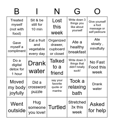 Self Care Bingo Card