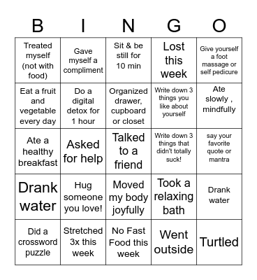 Self Care Bingo Card