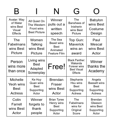 2023 OSCARS BINGO Card