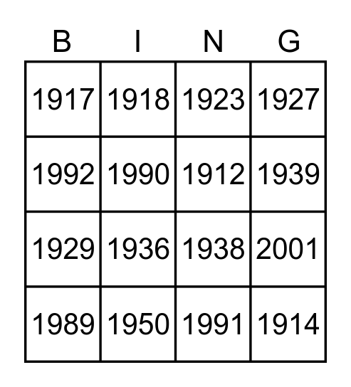 Siglo 20 Bingo Card