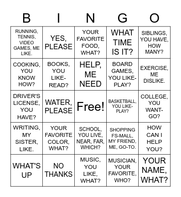 ASL 1 VOCABULARY REVIEW: ASKING QUESTIONS Bingo Card