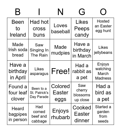 SPRINGO Bingo Card