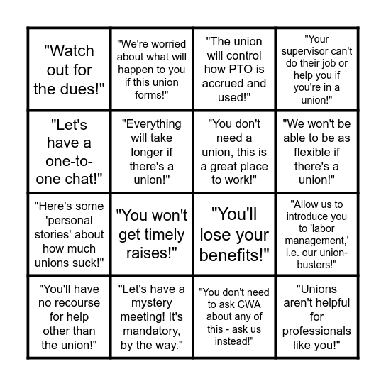 Union-busting Bingo! Bingo Card