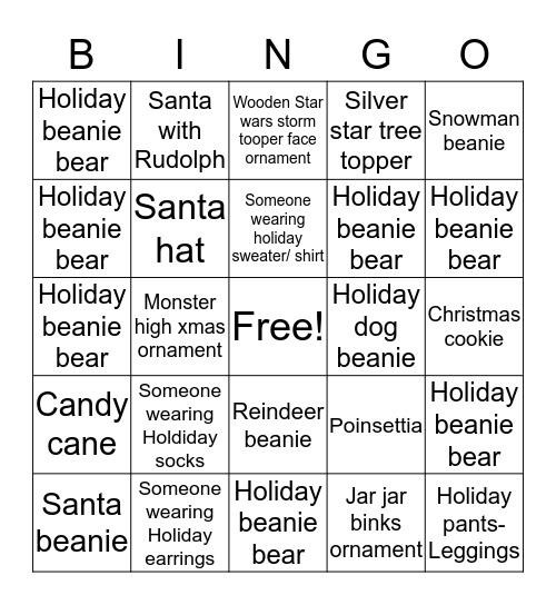 Holiday Bingo at the Hayd's Bingo Card