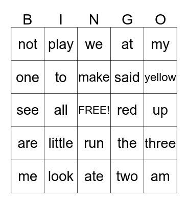 Doltch Sight Words Bingo Card