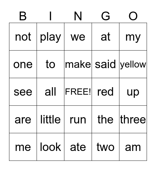 Doltch Sight Words Bingo Card