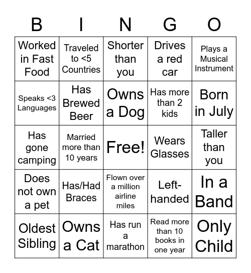 Networking Bingo Card