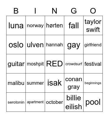 girl in red bingo!! Bingo Card