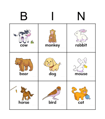 Animals Bingo Card