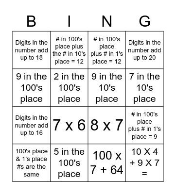3rd Grade Number Bingo Card