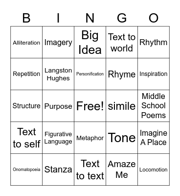 Poetry Bingo Card