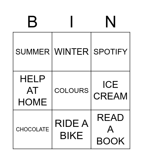 Untitled Bingo Card