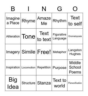 Poetry Bingo Card