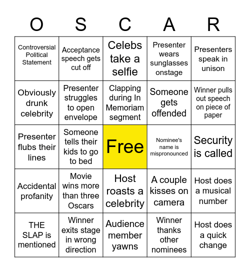 Dacha Oscars Bingo Card