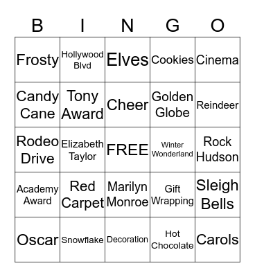 Hollywood Holiday Bingo Card