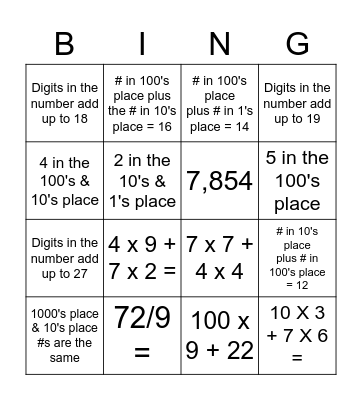 3rd Grade Number Bingo Card