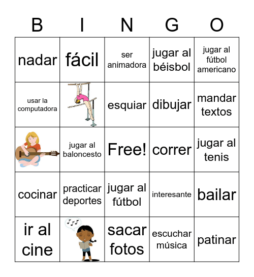 Pastime Activities Bingo Card