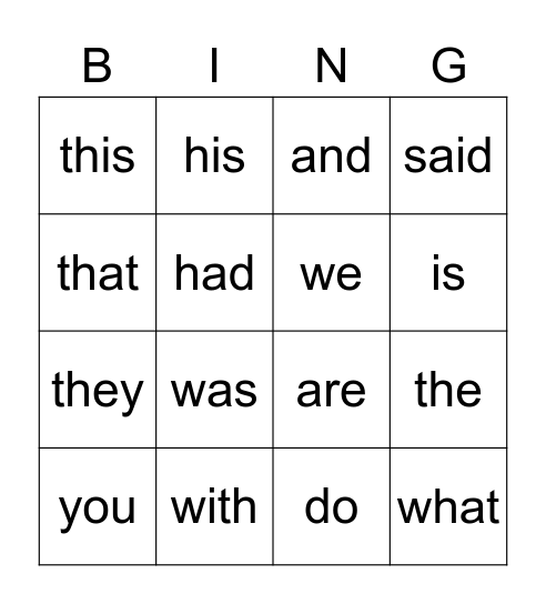 First Grade Bingo Card