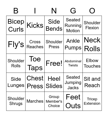 Seated Exercise Bingo Card