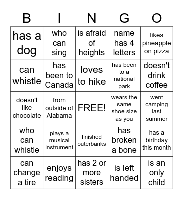 Get to Know CO Bingo Card