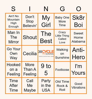SINGO for Cycle! Bingo Card
