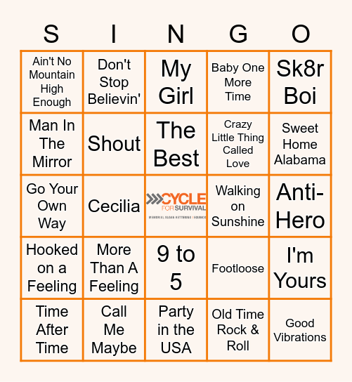 SINGO for Cycle! Bingo Card