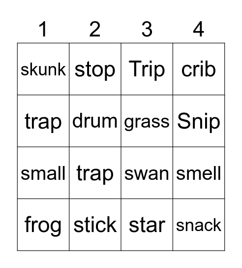 R and S-Blends Bingo Card
