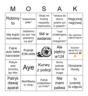 Mosak Bingo Card
