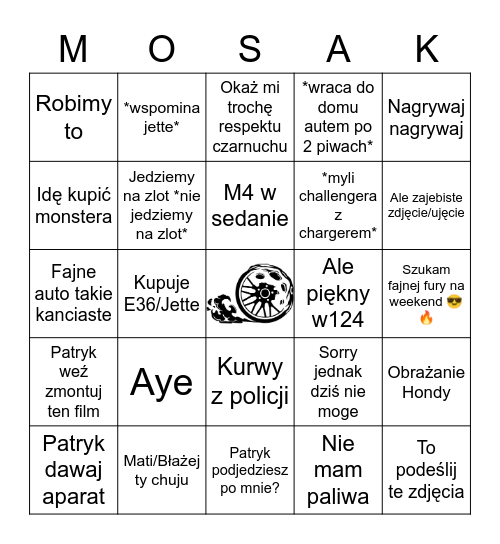 Mosak Bingo Card