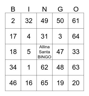 ALLINA SANTA BINGO Card
