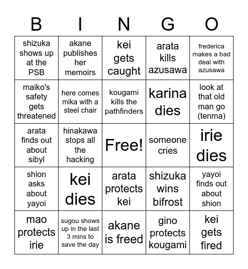 LAST EPISODE BINGO Card