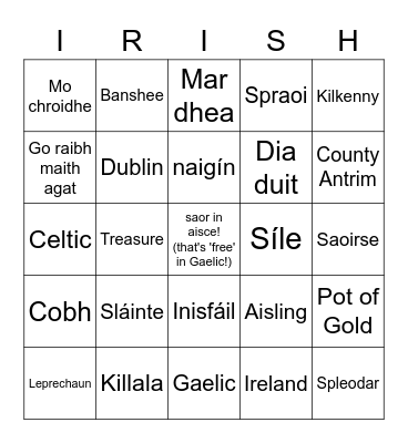 St. Patrick's Day Bingo Card