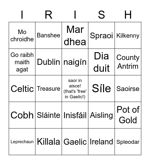 St. Patrick's Day Bingo Card