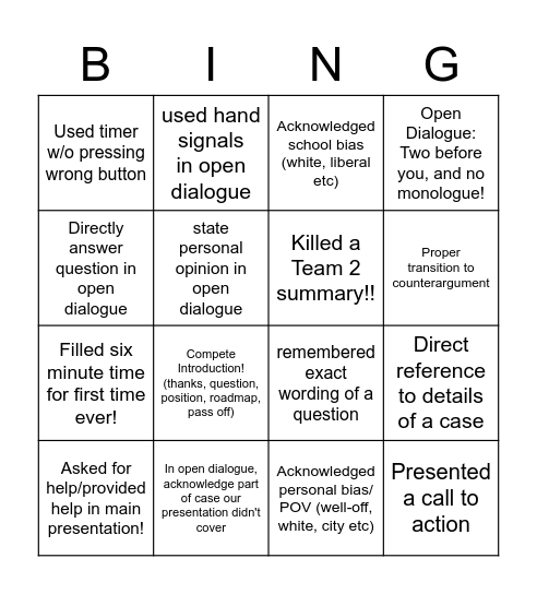 Ethics Bowl Prep Bing! Bingo Card