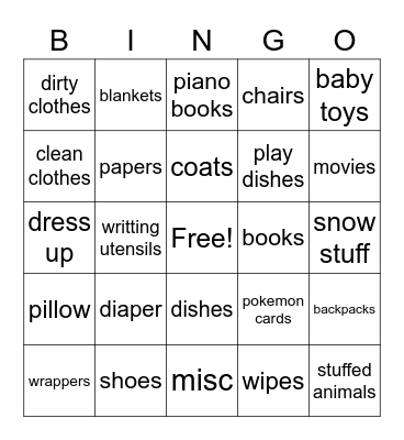 living room Bingo Card