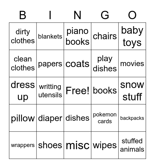 living room Bingo Card
