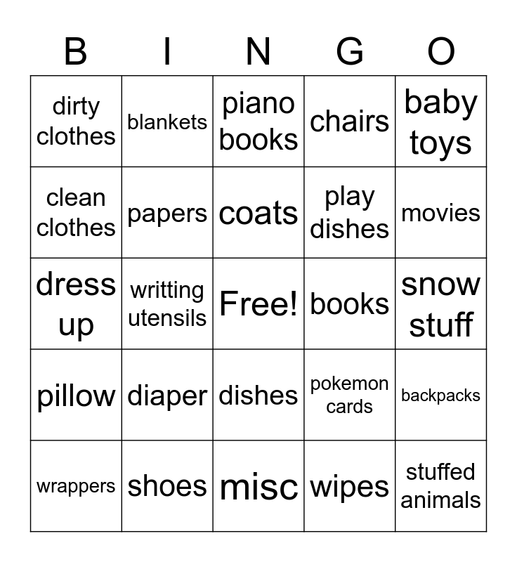 living room Bingo Card