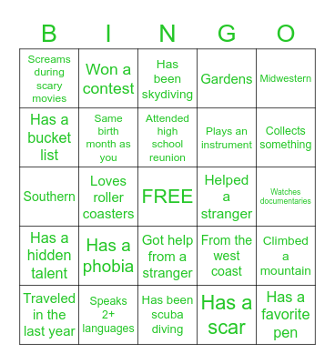 Microsoft Word  Bingo Card
