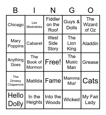 Musical Bingo Card