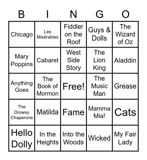 Musical Bingo Card