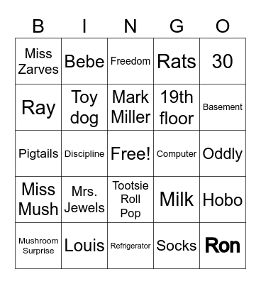 Wayside School Bingo Card
