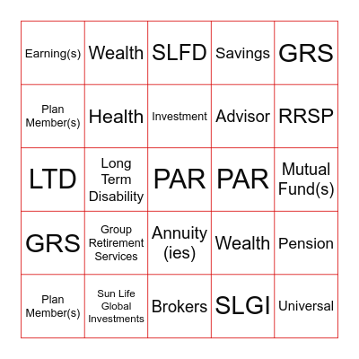 Sun Life Product Shelf Bingo Card