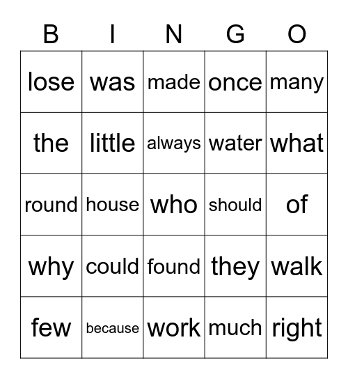Sight words Bingo Card