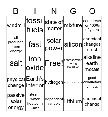 6th Grade Science Midterm Game # 2 Bingo Card