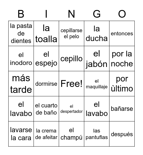 La rutina diaria Bingo Card