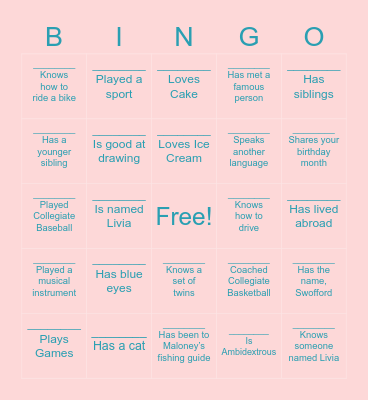 First Day Bingo Card