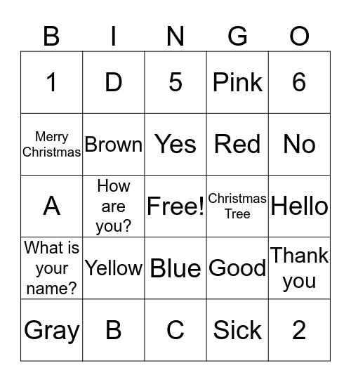 American Sign Language Signs Bingo Card