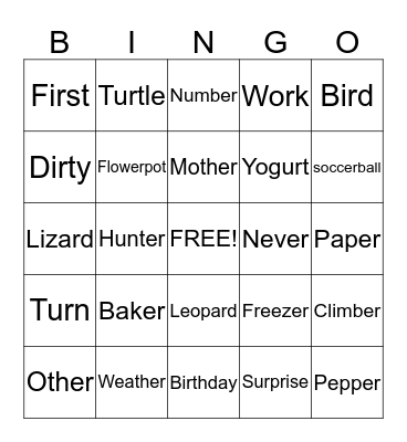 "er" BINGO Card