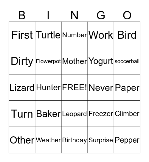 "er" BINGO Card